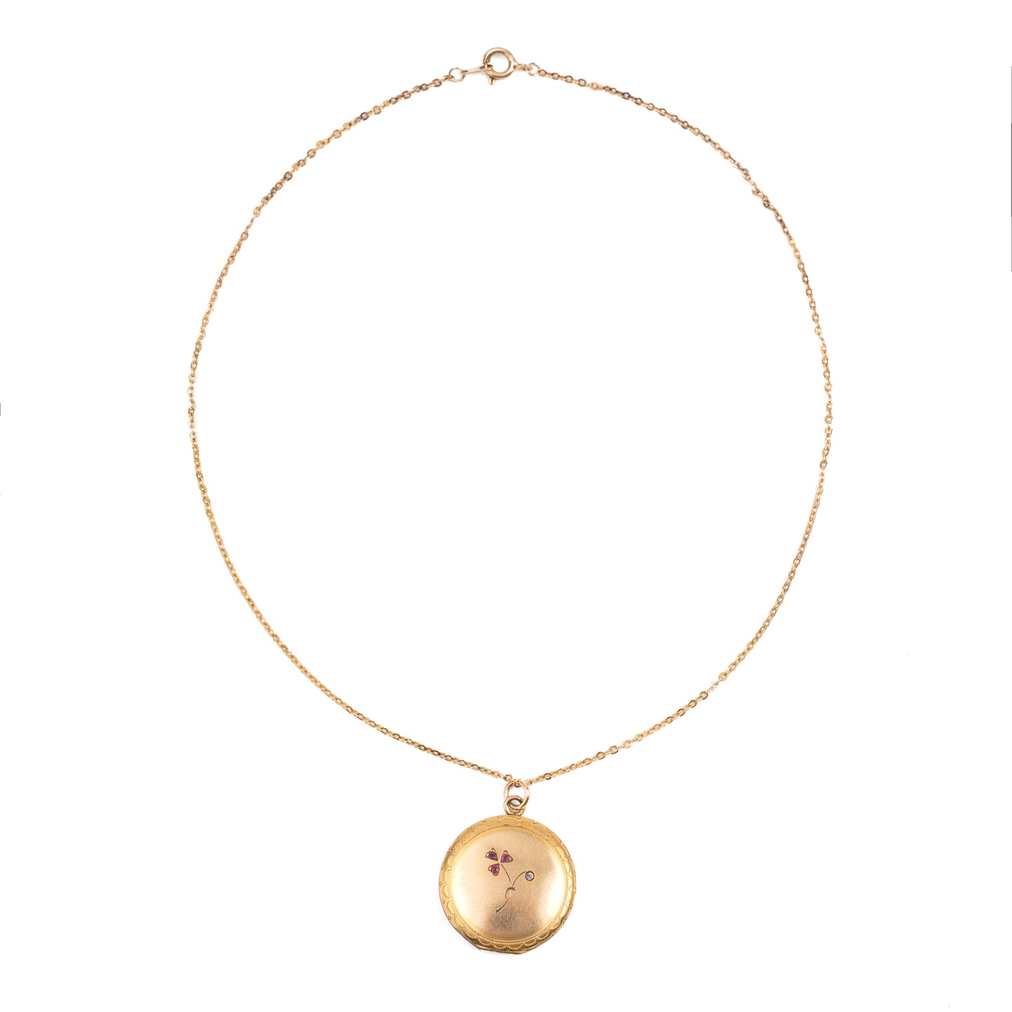 Vintage Rolled Gold Ruby Locket Necklace — 1950s