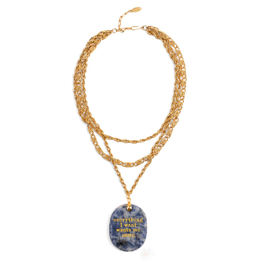 Vintage Triple-Strand Chain Necklace with Lapis Lazuli Message Pendant — 1980s