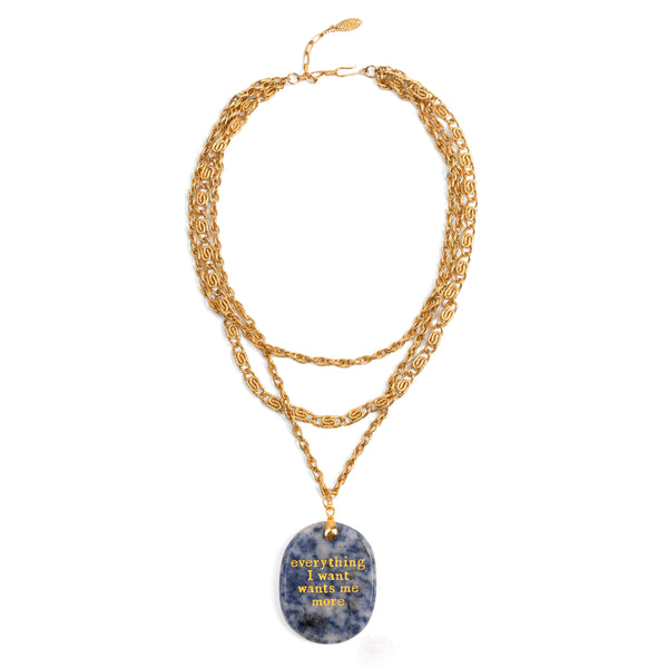 Vintage Triple-Strand Chain Necklace with Lapis Lazuli Message Pendant — 1980s