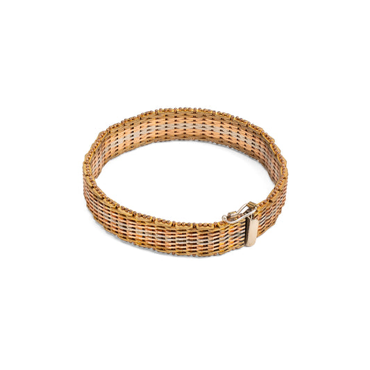 Vintage Tri-Color Gold, Copper & Silver Woven Mesh Bracelet — 1970s