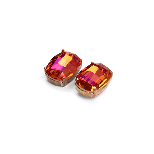 Vintage Swarovski Gün Batımı Pembe & Turuncu Elmas Kesim Kristal Küpe
