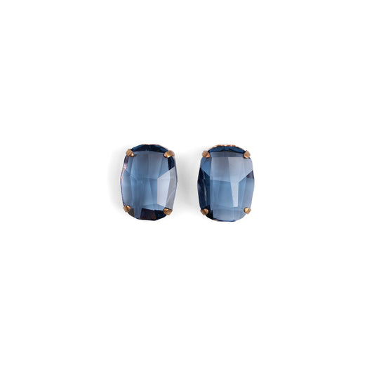 Vintage Swarovski Çelik Mavi Elmas Kesim Kristal Küpe 