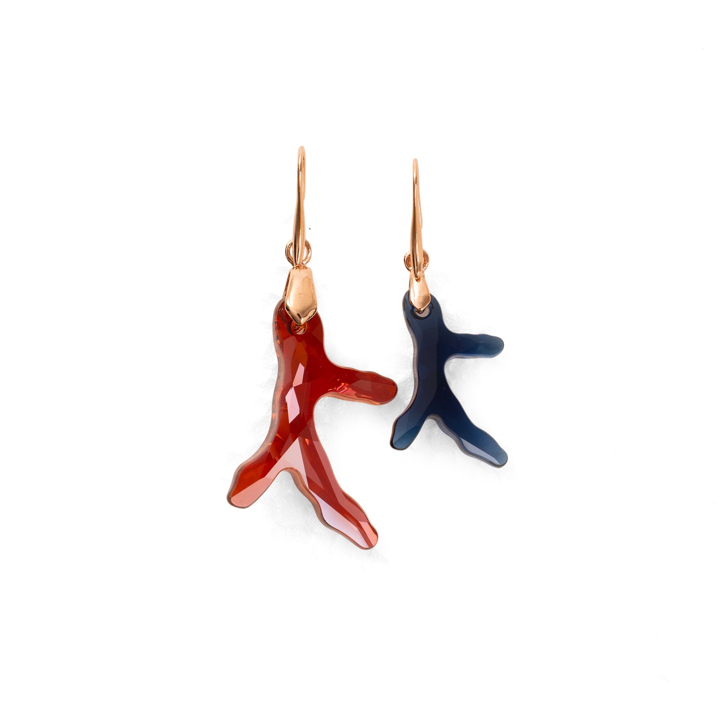 Swarovski Asymmetric Coral Star Drop Earrings in Dark Amber & Blue — Factory Collection