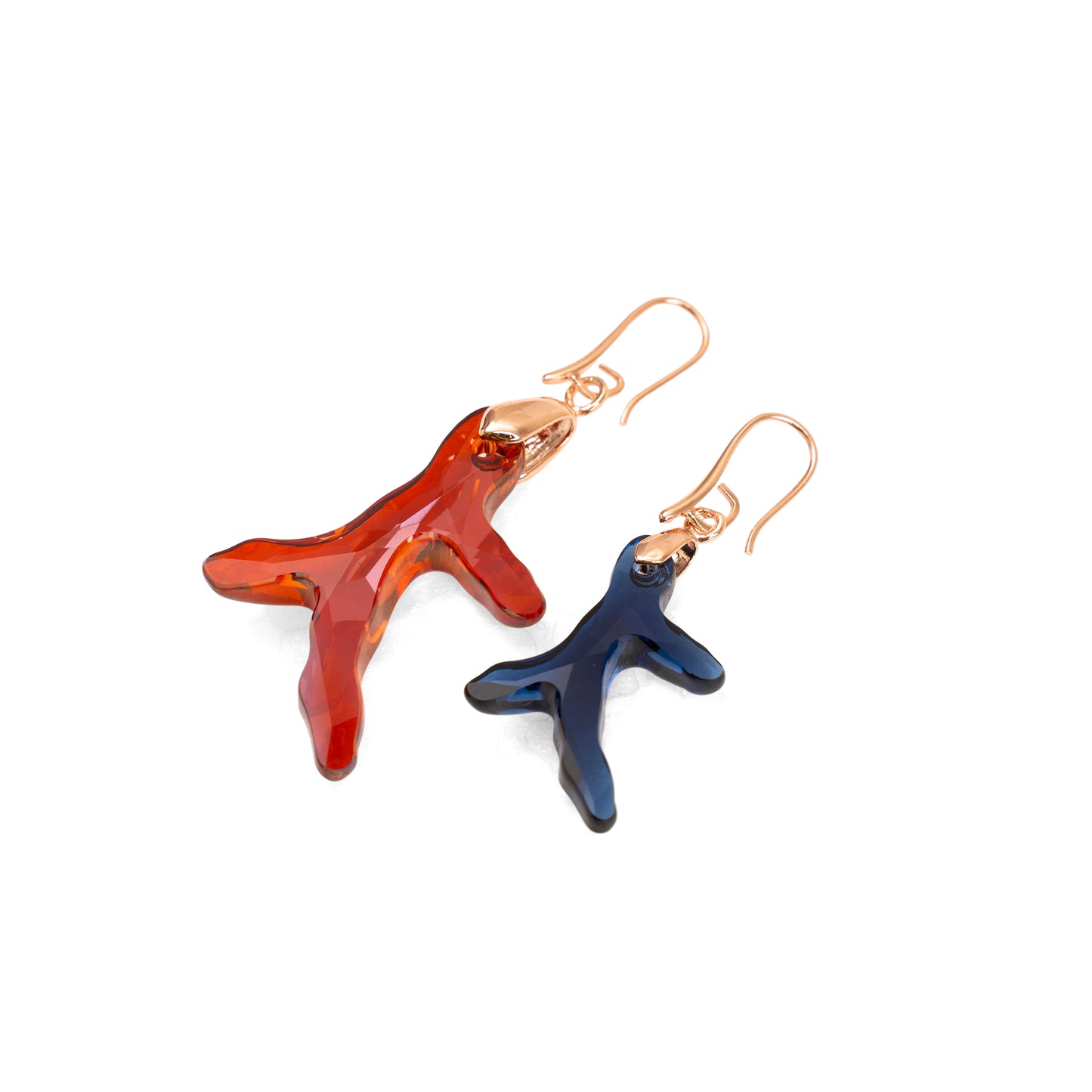 Swarovski Asymmetric Coral Star Drop Earrings in Dark Amber & Blue — Factory Collection