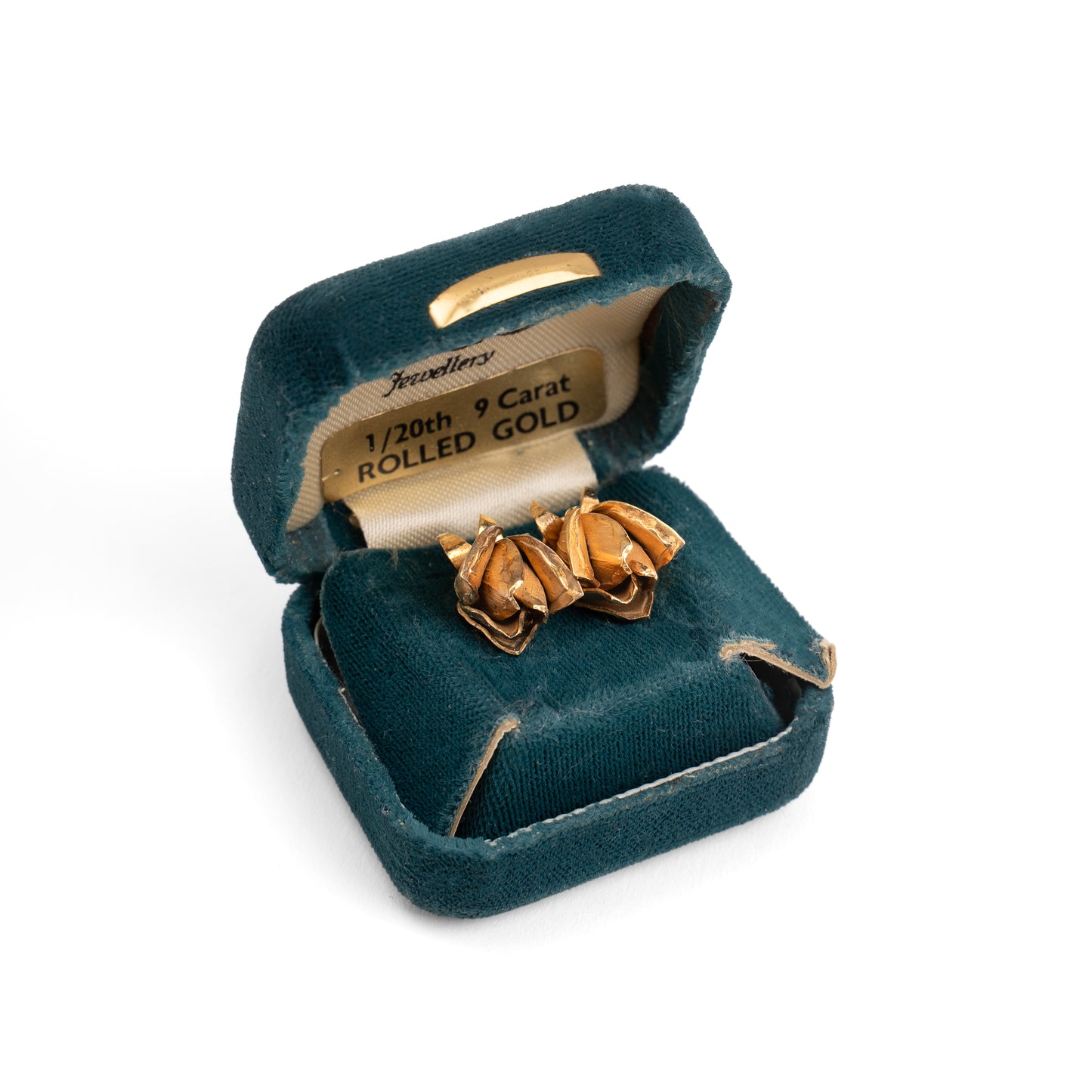 Vintage ECCO Signed 9ct Rolled Gold Tulip Earrings — 1940s, Original Box