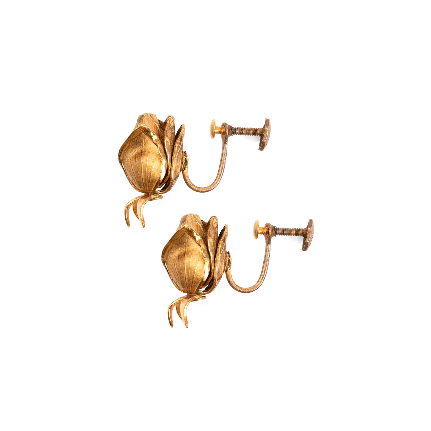 Vintage ECCO Signed 9ct Rolled Gold Tulip Earrings — 1940s, Original Box