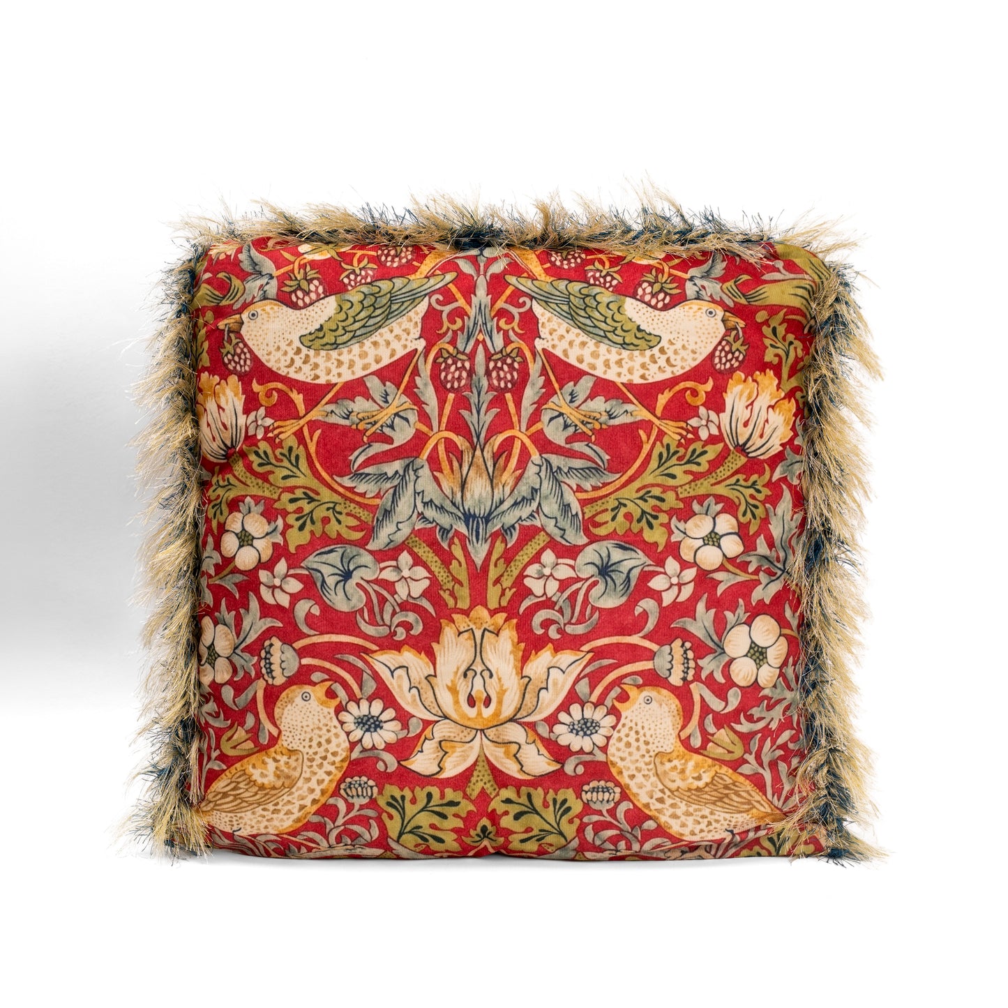 William Morris Strawberry Thief Print Cushion Cover — Red Colourway
