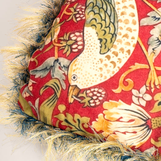 William Morris Strawberry Thief Print Cushion Cover — Red Colourway