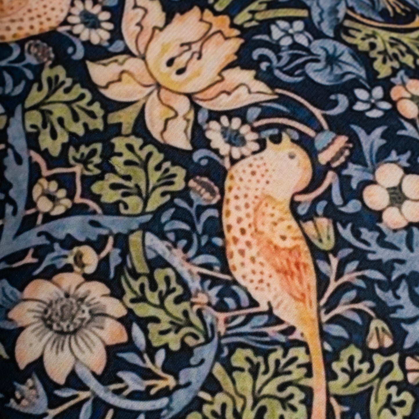 William Morris Strawberry Thief Print Cushion Cover — Dark Navy Colourway