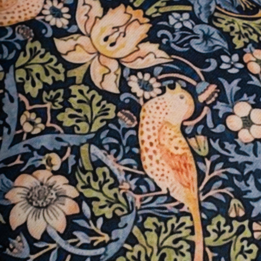 William Morris Strawberry Thief Print Cushion Cover — Dark Navy Colourway