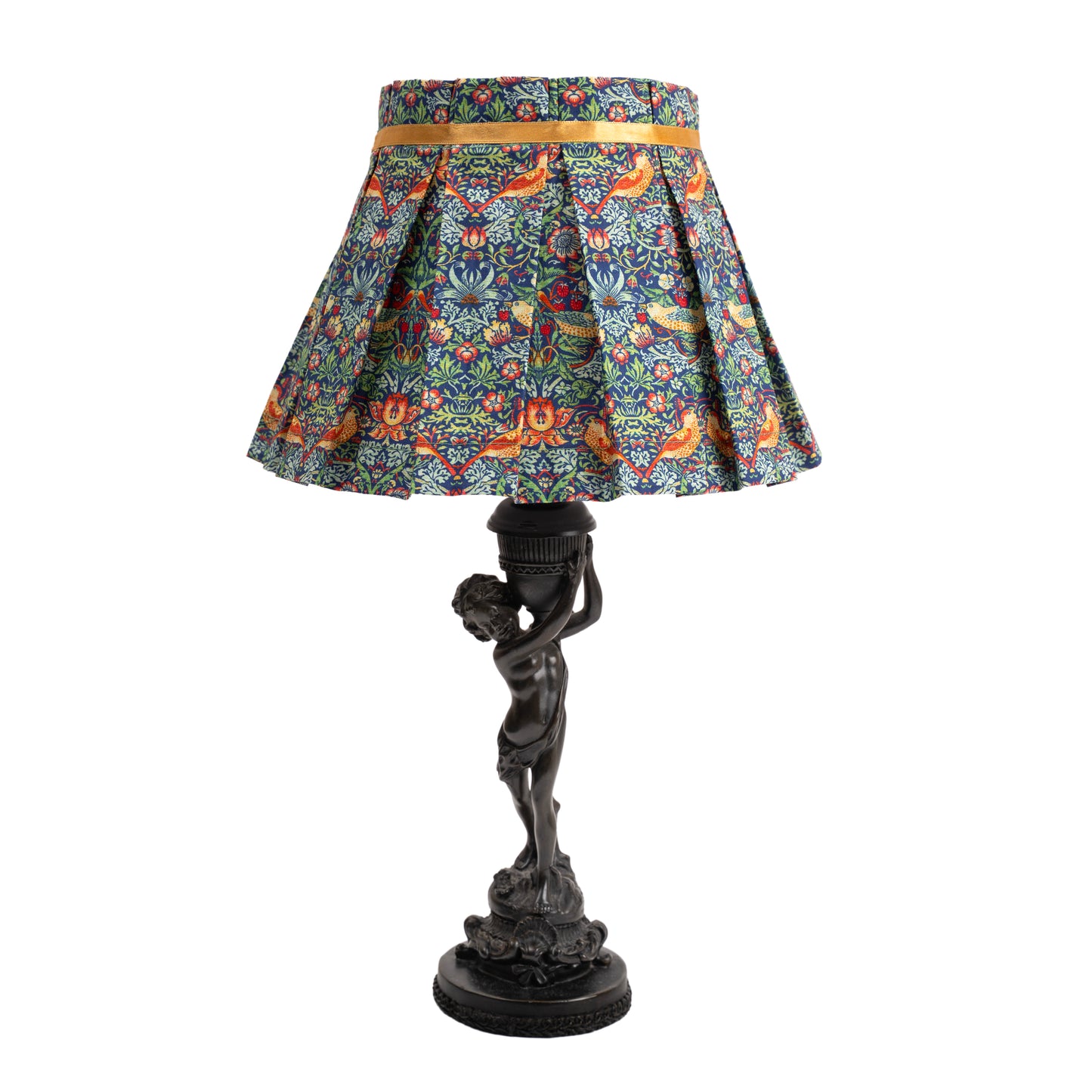 William Morris Strawberry Thief Navy Print Pleated Lampshade Cover — Vintage Style