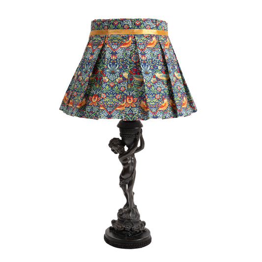 William Morris Strawberry Thief Navy Print Pleated Lampshade Cover — Vintage Style