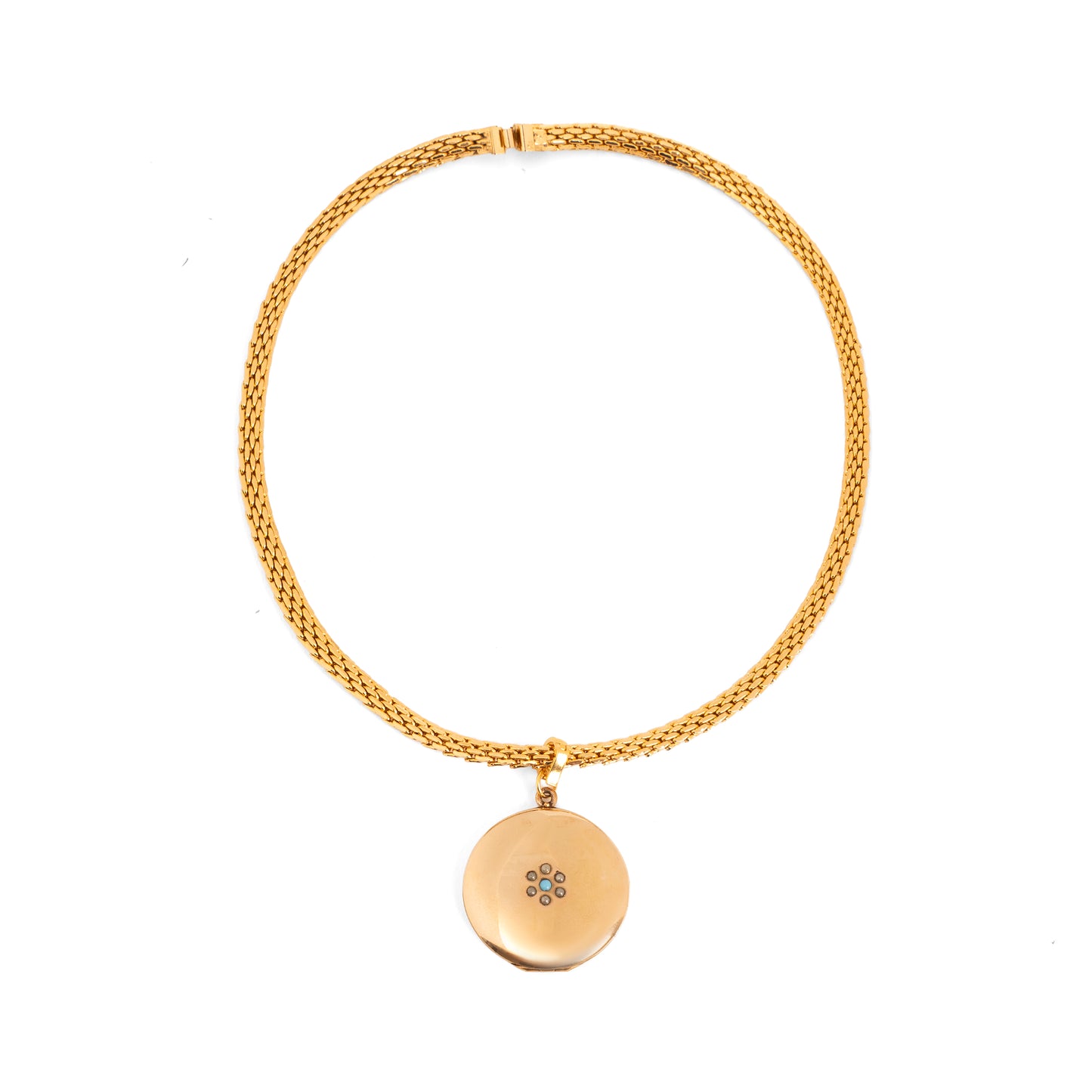 Vintage Altın Choker ve Tohum İnci Çiçekli Madalyon — 1950'ler 