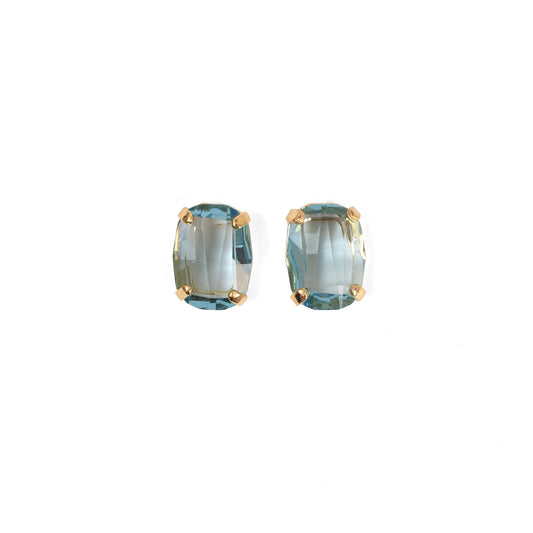 Swarovski Crystal Aqua Marine Blue Cushion Cut Crystal Stud Earrings with Vintage Setting