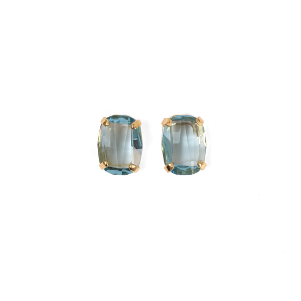 Swarovski Crystal Aqua Marine Blue Cushion Cut Crystal Stud Earrings with Vintage Setting