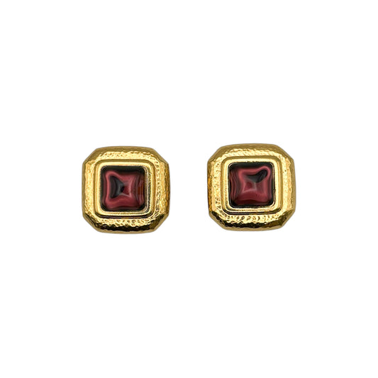 vintage monet amethyst glass clip on earrings gold tone