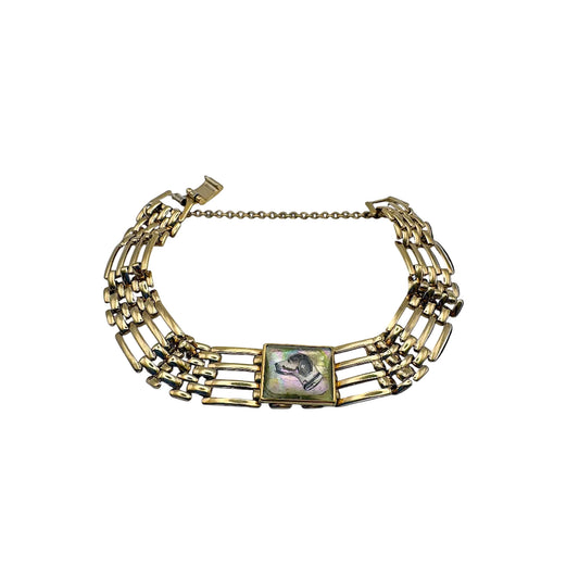 antique victorian bracelet hand painted dog charm gold tone