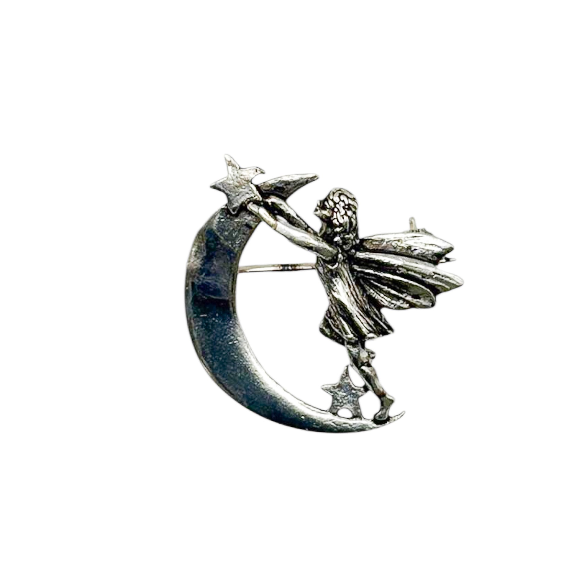 vintage masj silver scenes fairy brooch moon star design