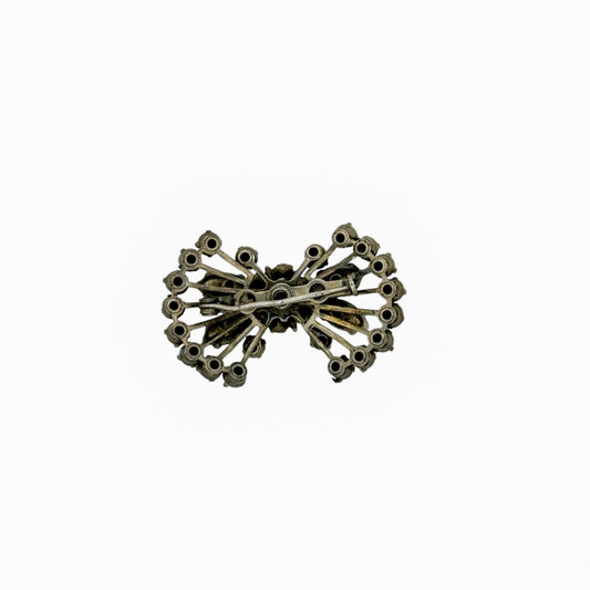 Vintage Rhodium-Plated Rainbow Iris Glass Bow Tie Brooch — 1950s